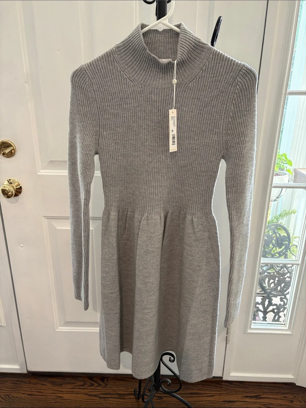 Rebecca Taylor Gray Ribbed Knit Turtleneck Dress